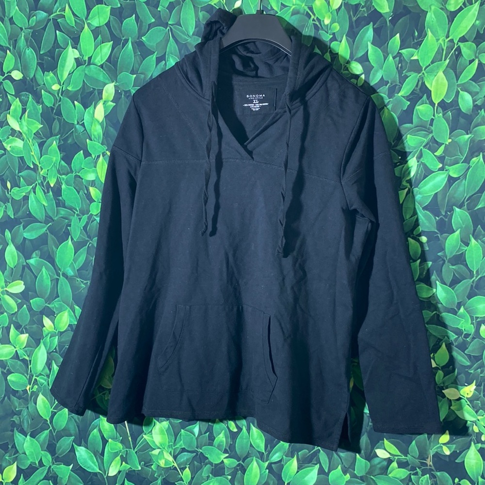 Sonoma Life/Style Women Black Long Sleeve VNeck Lightweight Pullover Hoodie XL